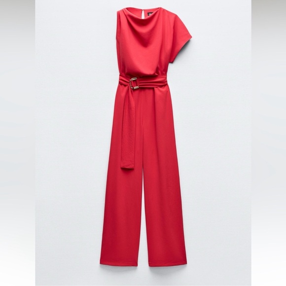 ZARA ASYMMETRIC CREPE BUCKLE JUMPSUIT - Picture 12 of 15